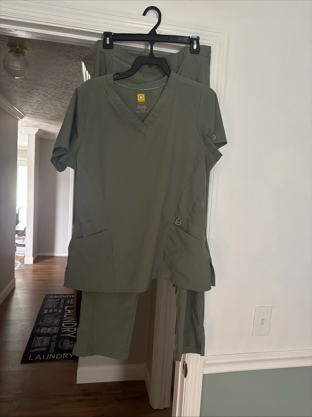 Olive Green V-Neck Medical Scrub Top & Pants Set